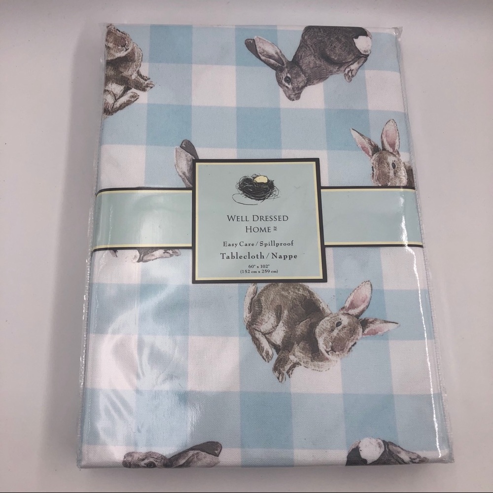🚨 Easter Bunny Well Dressed Home Spring Blue Gingham Tablecloth
